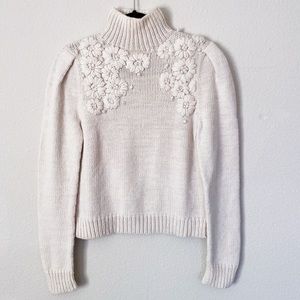 ULLA JOHNSON Calla Sweater Off White Embroidered Merino Wool Turtleneck …